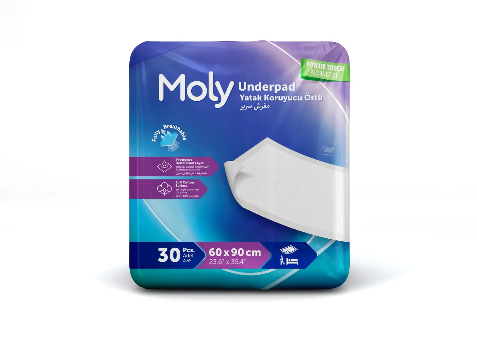 Moly pudra etkili yatak koruyucu 60 x 90 cm 30 adet