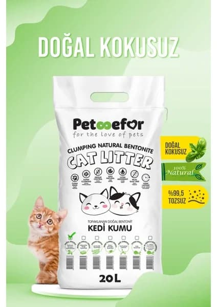 PetEfor kokusuz beyaz bentonit kedi kumu 20 L